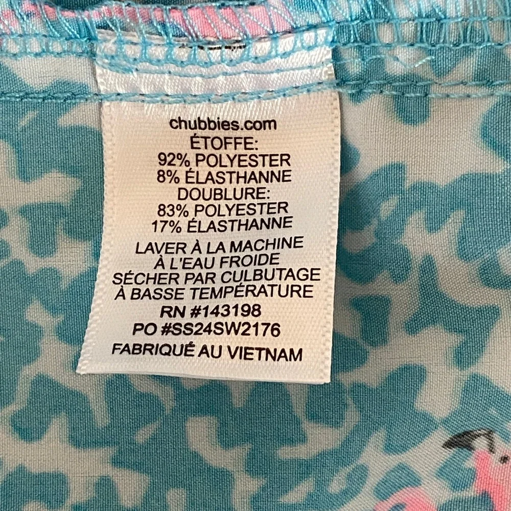 Chubbies Mens Swim Trunks XXL 5.5 Inseam Blue Pink Flamingos Lined Elastic Waist